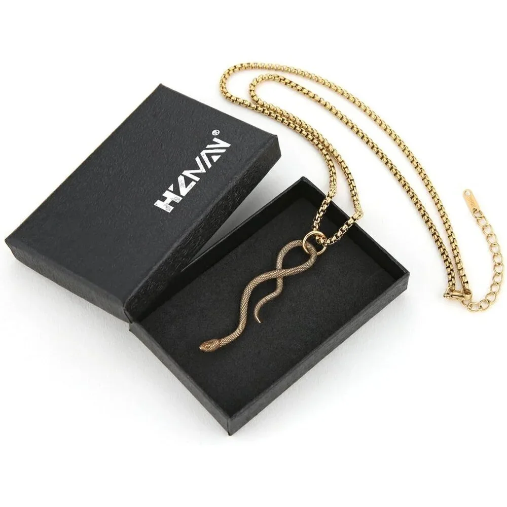 Gothic Men's 02-Gold Stainless Steel Animal Snake Pendant Chain Necklace